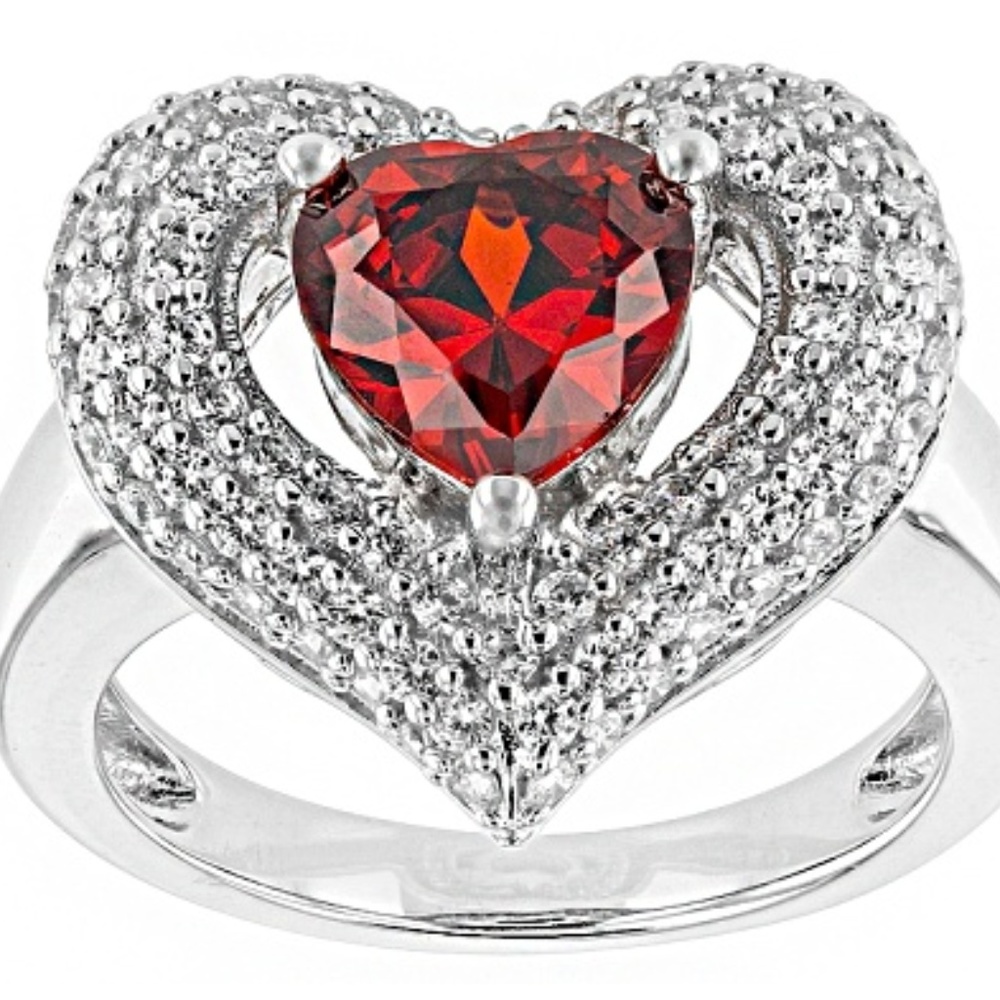 Red and white ring .925 Sterling silver  covered in rhodium New never wo…